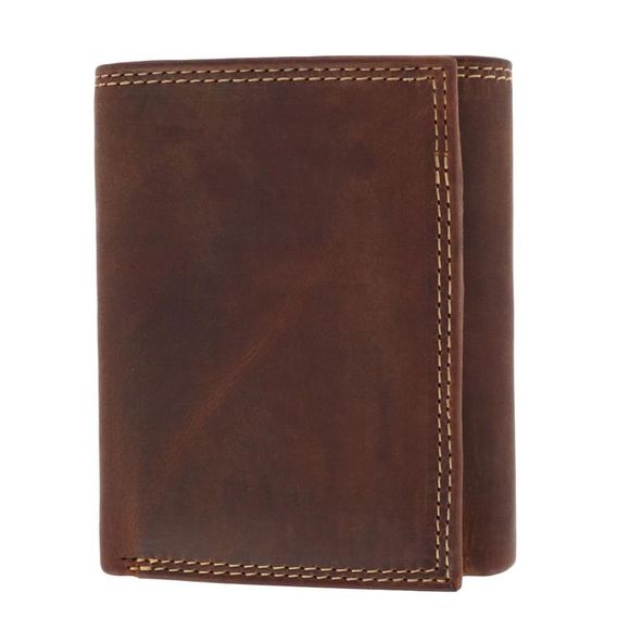 CTM Men's Leather Contrast Stitch Trifold Wallet - Picture 1 of 6